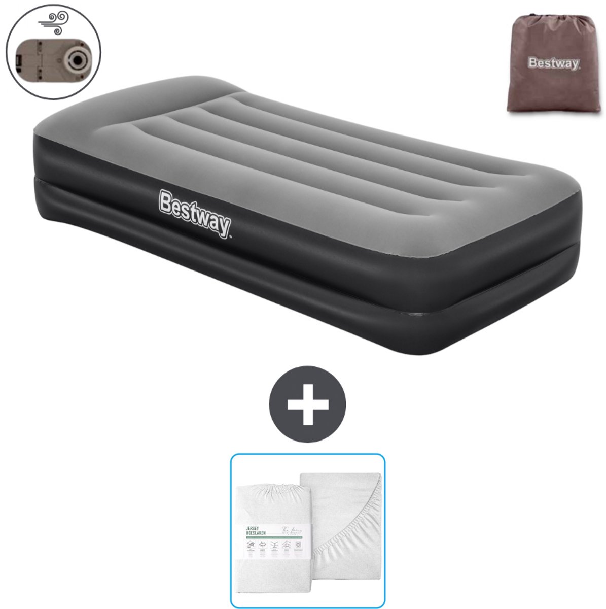 Bestway luchtbed - 1-Persoons - 97 x 191 x 46 cm - Grijs - Inclusief pomp en Hoeslaken