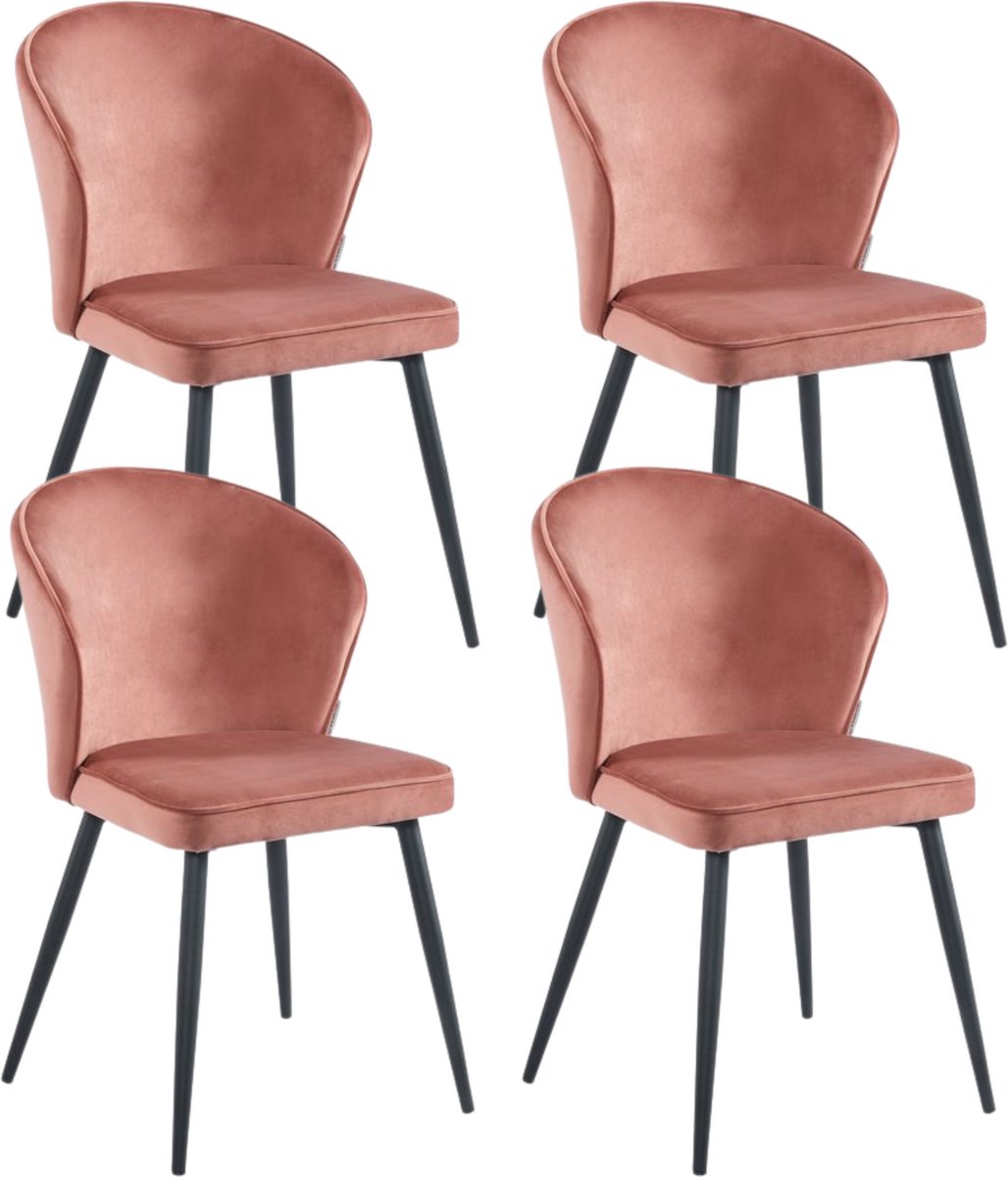 Colenis Curve Eetkamerstoel - Set Van 4 - Roze - Velvet - Zwarte Poten Rose