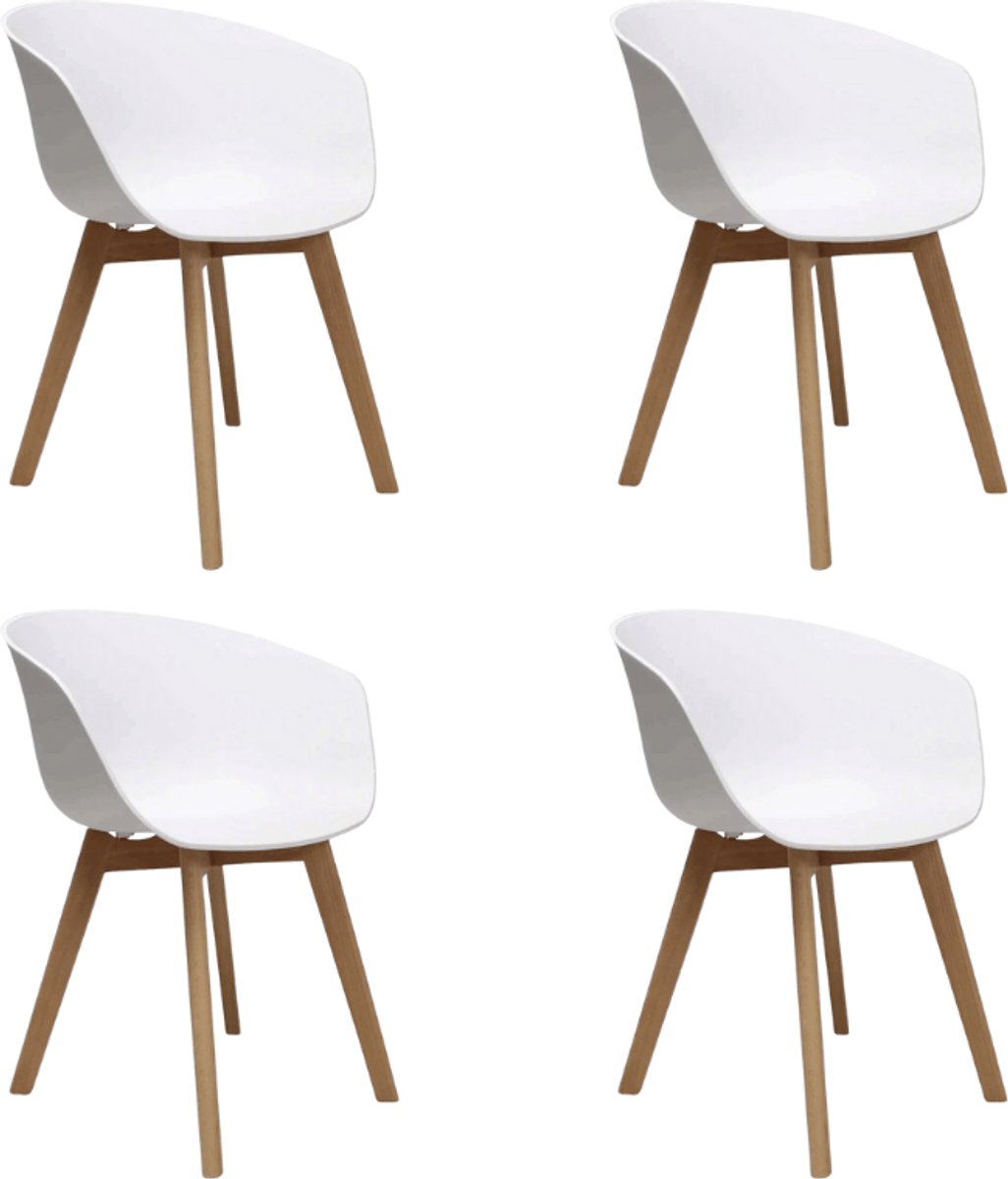 Dimehouse Set van 4 Eetkamerstoelen Herning Scandinavisch Wit – Kunststof en Beukenhout - Kunststof - Scandinavisch & Basic