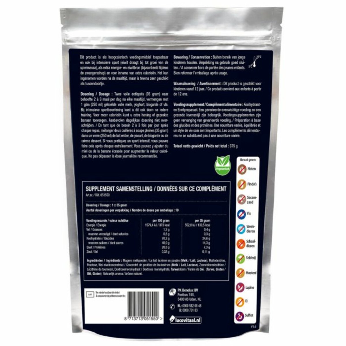 Goedkoopste Lucovitaal Koolhydraten Gewichtstoename Poeder 375 gr