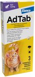 AdTab kattenkauwtablet verpakking met oranje kat, 3 tabletten voor katten van 0,5-2,0 kg.