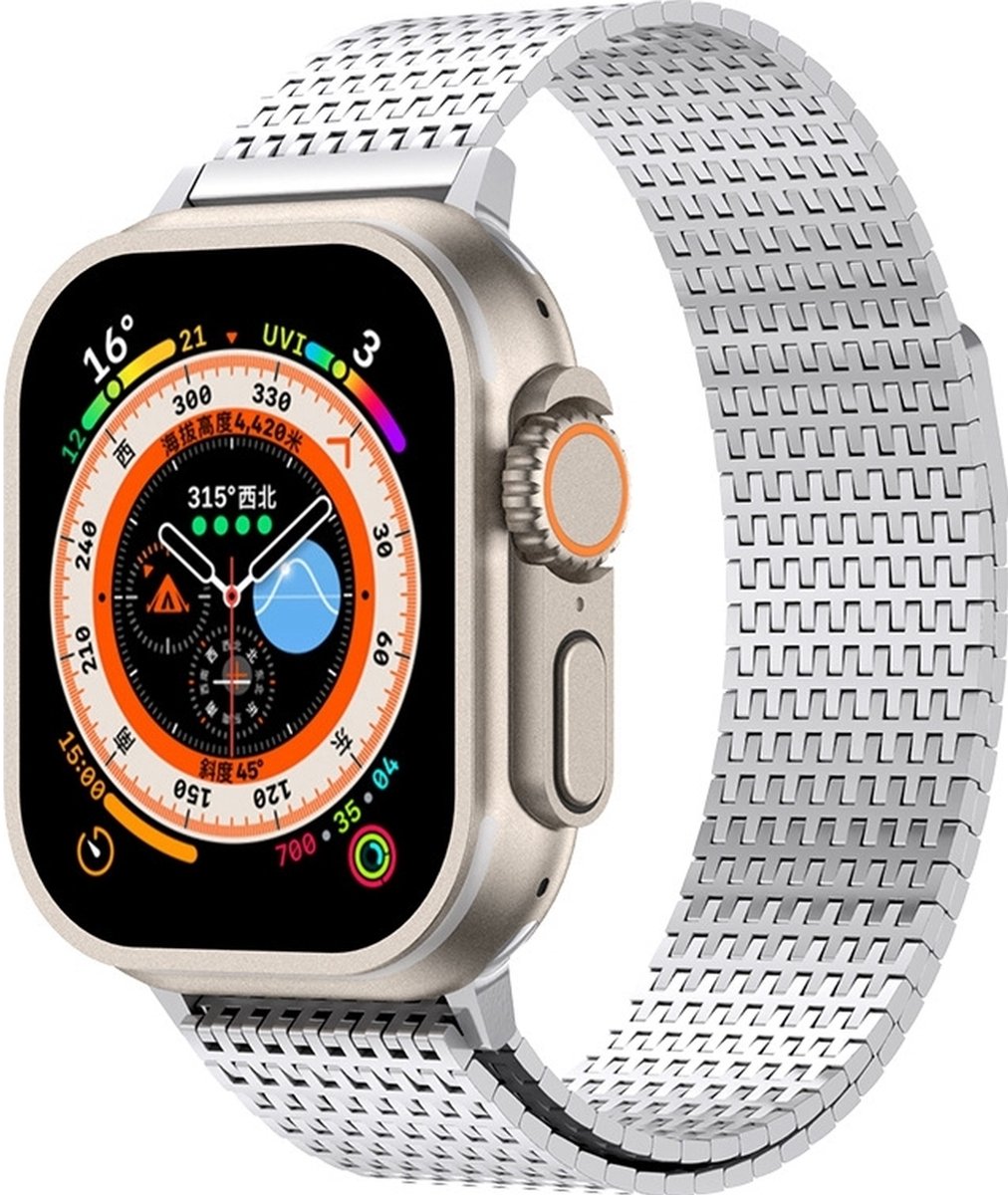 Mobigear Milanese Watch bandje geschikt voor Apple Watch Bandje Magneetsluiting | Mobigear Premium Loop - 42/41/40/38 mm - Zilver