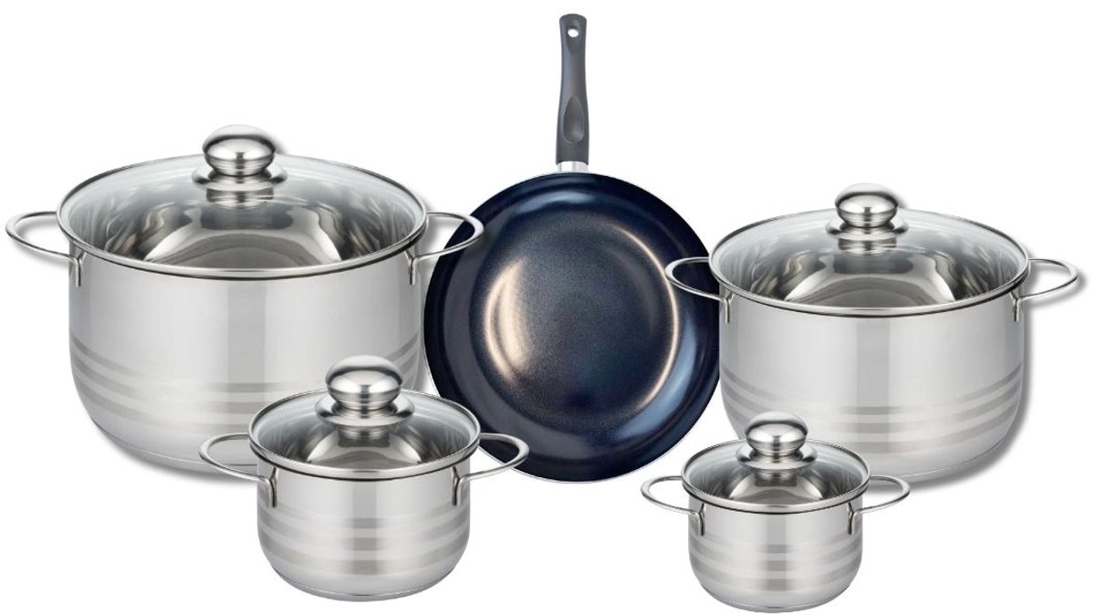 Set van 1 Koekenpan 20 cm en 4 kookpotten 12, 14, 20 en 24 cm Elo Prima Brillant
