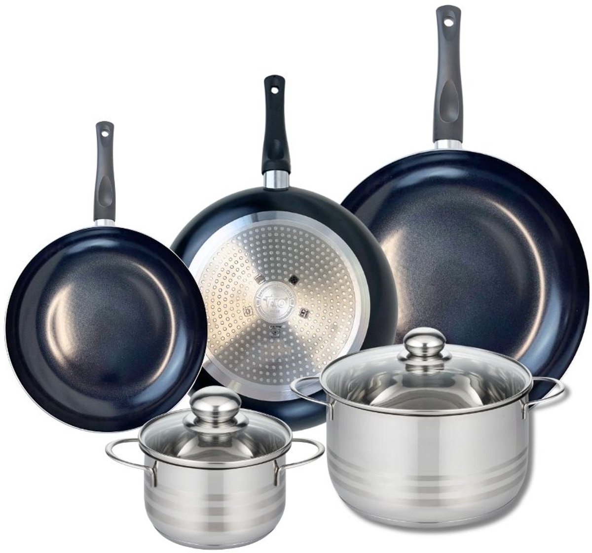 Set van 3 Kookpannen 20, 24 en 28 cm en 2 braadpannen 14 en 20 cm Elo Prima Brillant