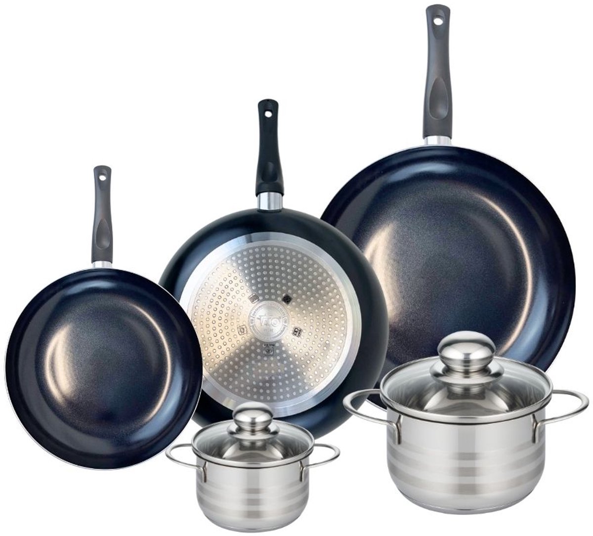 Set van 3 Kookpannen 20, 24 en 28 cm en 2 braadpannen 12 en 16 cm Elo Prima Brillant