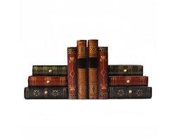Decopatent - Vintage Houten Boekensteunen met 6 Lades - 2-Delige Set - Boekensteun Hout - Vintage Boeken Design - Voorzien van 6 opberg schuiflades - Boekenstandaard - Afm. 16x9x15 CM.