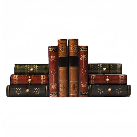 Decopatent - Vintage Houten Boekensteunen met 6 Lades - 2-Delige Set - Boekensteun Hout - Vintage Boeken Design - Voorzien van 6 opberg schuiflades - Boekenstandaard - Afm. 16x9x15 CM.