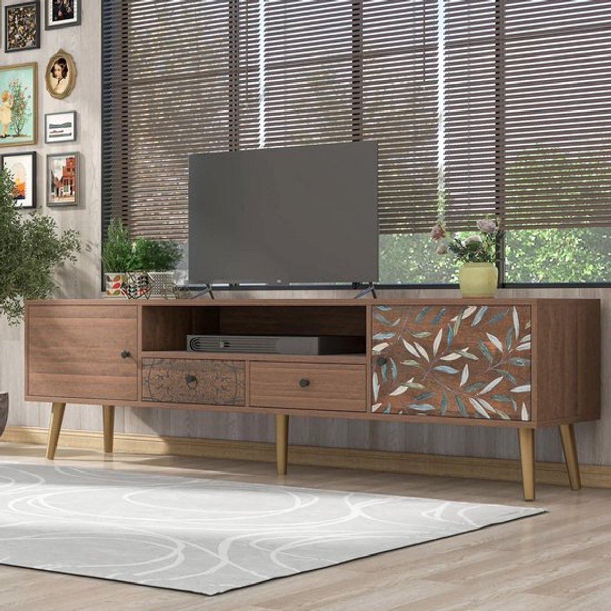 Gran VidaÂ® - TV Meubel - Gouden Details - Vintage - Uniek Design - 2 Deuren & 2 Laden - 180x38x50,5 cm