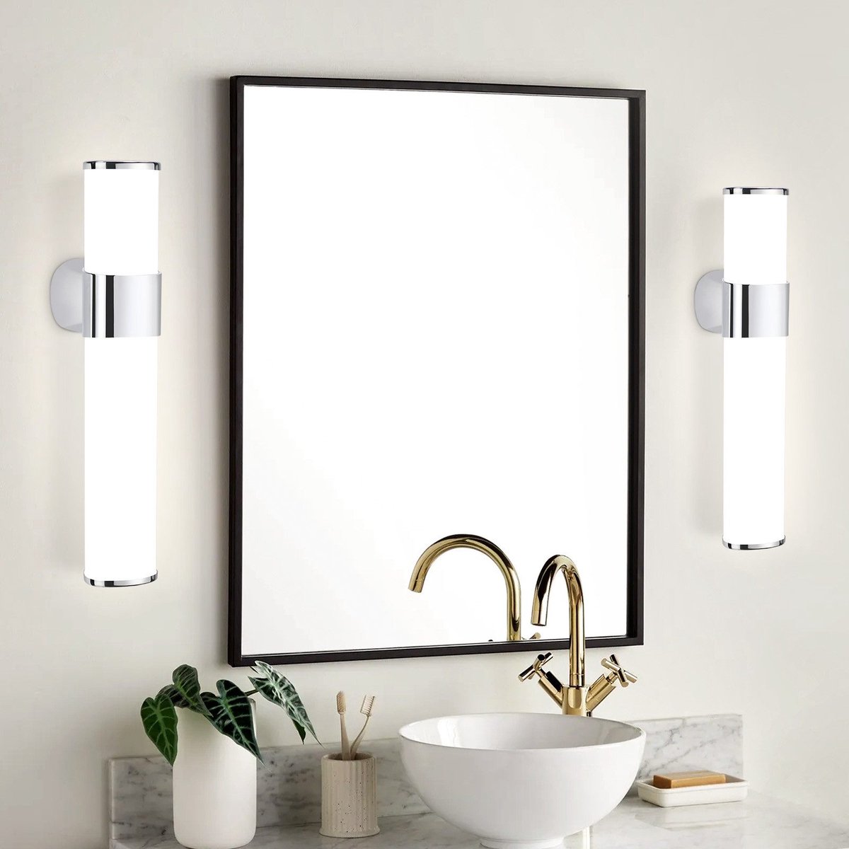 NETTLIFE LED Spiegellamp 2 stuks - 6W - chroom - badkamerlicht - 35cm wandlamp - IP44 - modern - neutraal wit 4000K - Spiegelverlichting - voor kelder | keuken | badkamermeubel