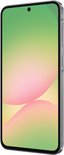Grijze Samsung smartphone, schuin van voren, met scherm en verticale knoppen aan de zijkant.