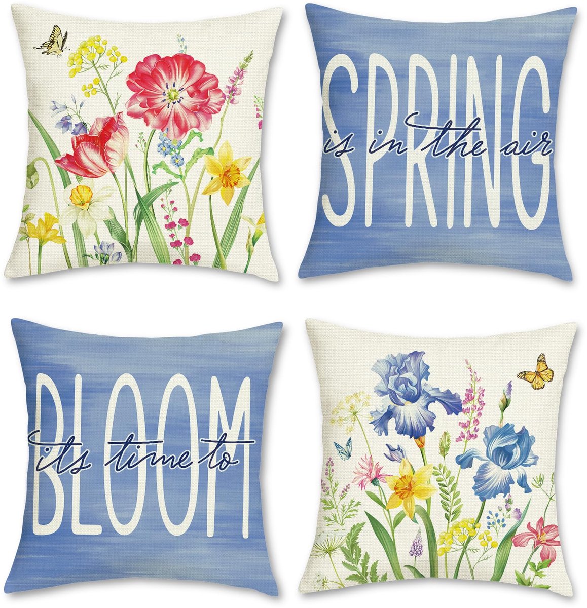 Unyqoos ® Set van 4 Decoratieve Kussenhoezen met Bloemmotief voor Binnen en Buiten, 45 x 45 cm, Paars kleurrijk