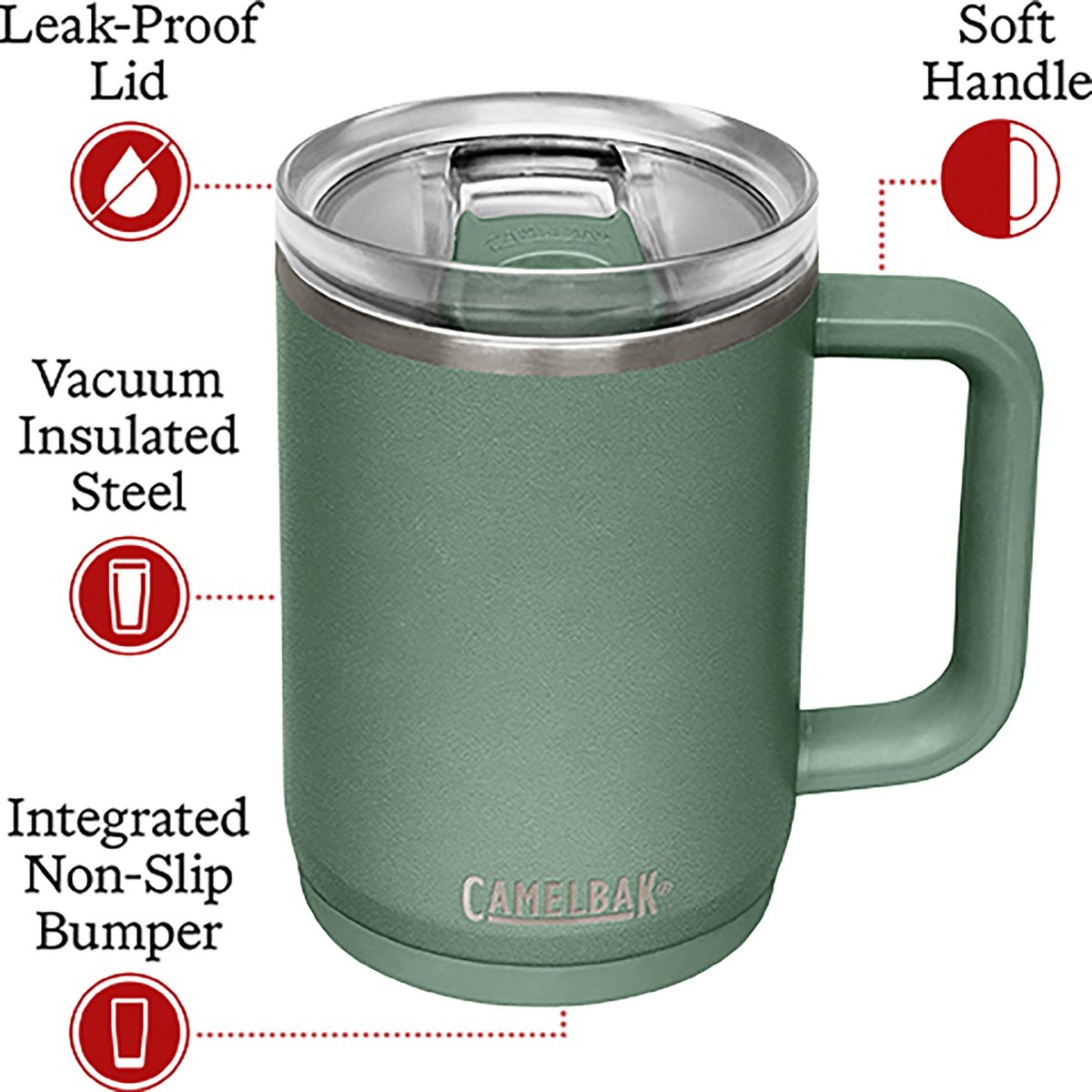 CamelBak Thrive Mug Vacuum Insulated - Isolatie drinkbeker - 500 ml - RVS - Lekvrije Drinkfles - Waterfles - Reisbeker - Thermosfles - Groen (Moss) – foto 5