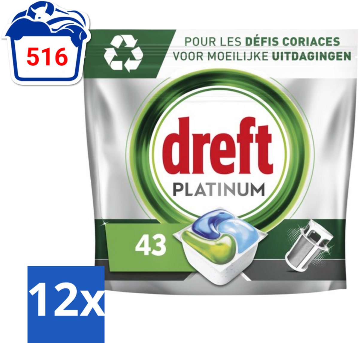 Dreft Platinum - All In One - Vaatwascapsules - 43 Afwasbeurten - Voordeelverpakking - 12 stuks