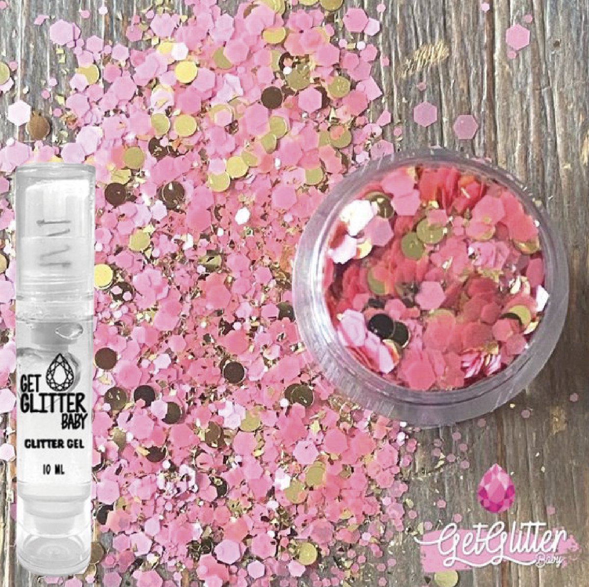 GetGlitterBaby® - Goud / Roze Chunky Festival Glitters Sterretjes voor Lichaam en Gezicht / Biologische / Biologisch afbreekbare Face Body Jewels Glitter - Gouden - en Glitter HuidLijm