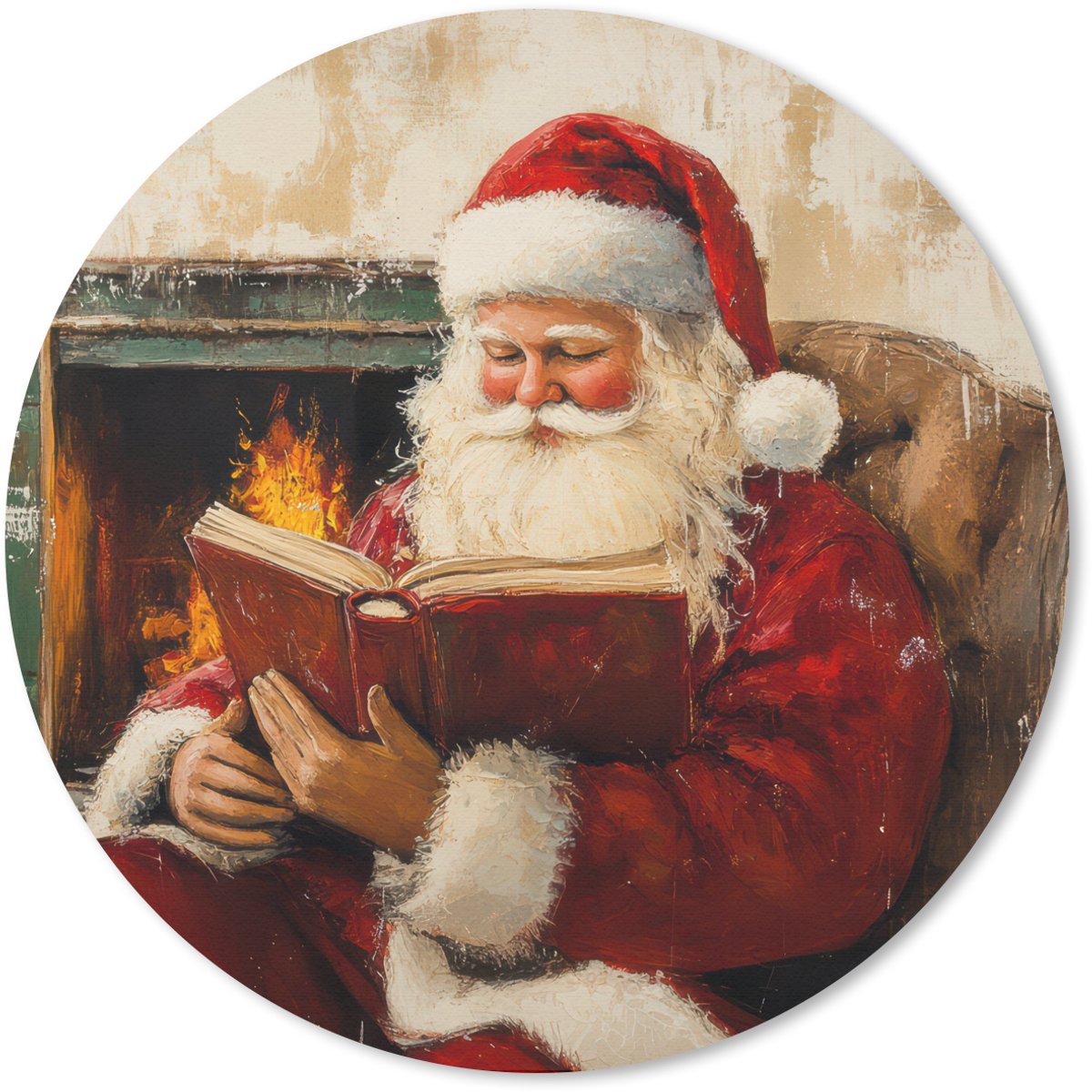 Muismat rond 20x20 cm - Mousepad Kerst - Kerstman - Winter - Open Haard - Ronde muismatten