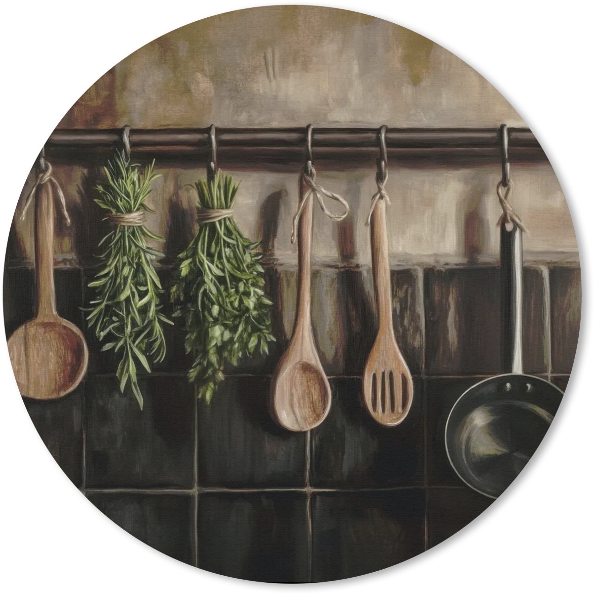 Muismat rond 30x30 cm - Mousepad Keukengerei - Rustiek - Tegels - Kruiden - Ronde muismatten
