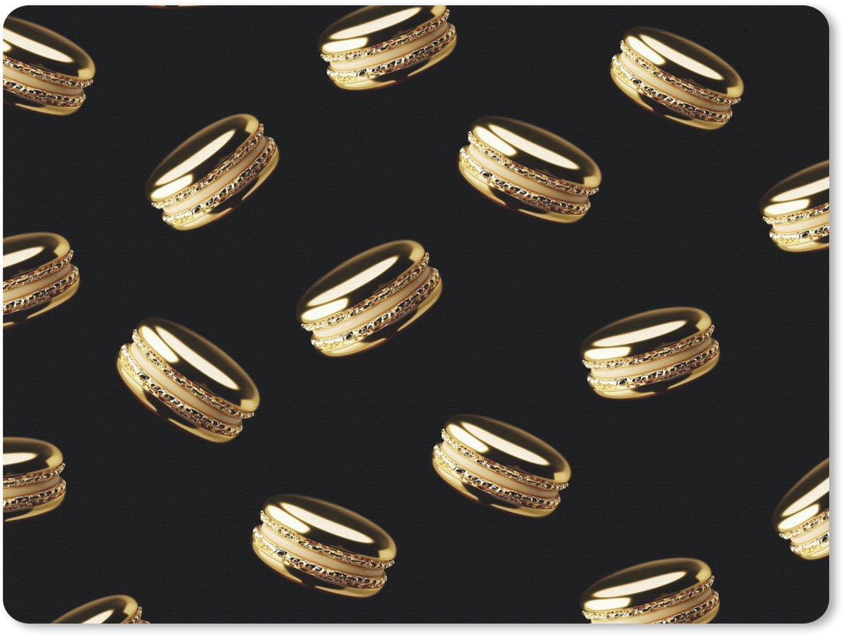 Muismat 23x19 cm - Mousepad Macarons - Patroon - Goud - Zwart - Muismatten