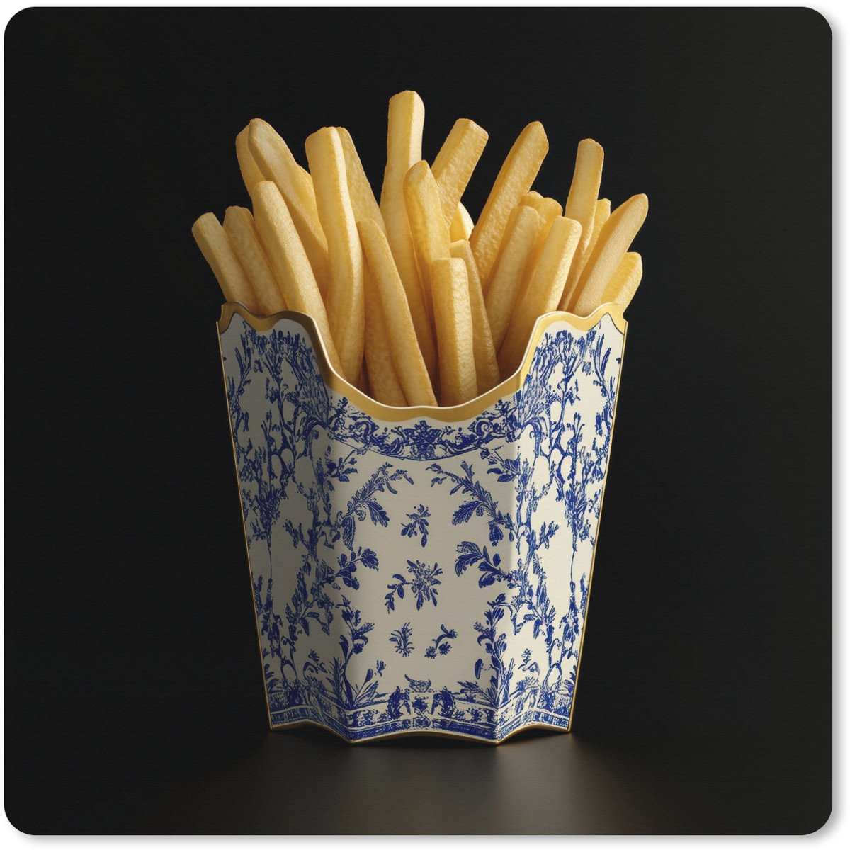 Muismat XXL 50x50 cm - Bureau onderlegger - Bureau mat Friet - Porselein - Delfts blauw - Eten - Bureaumat - Gaming mousepad xl - Bureaulegger groot - Computer deskmat