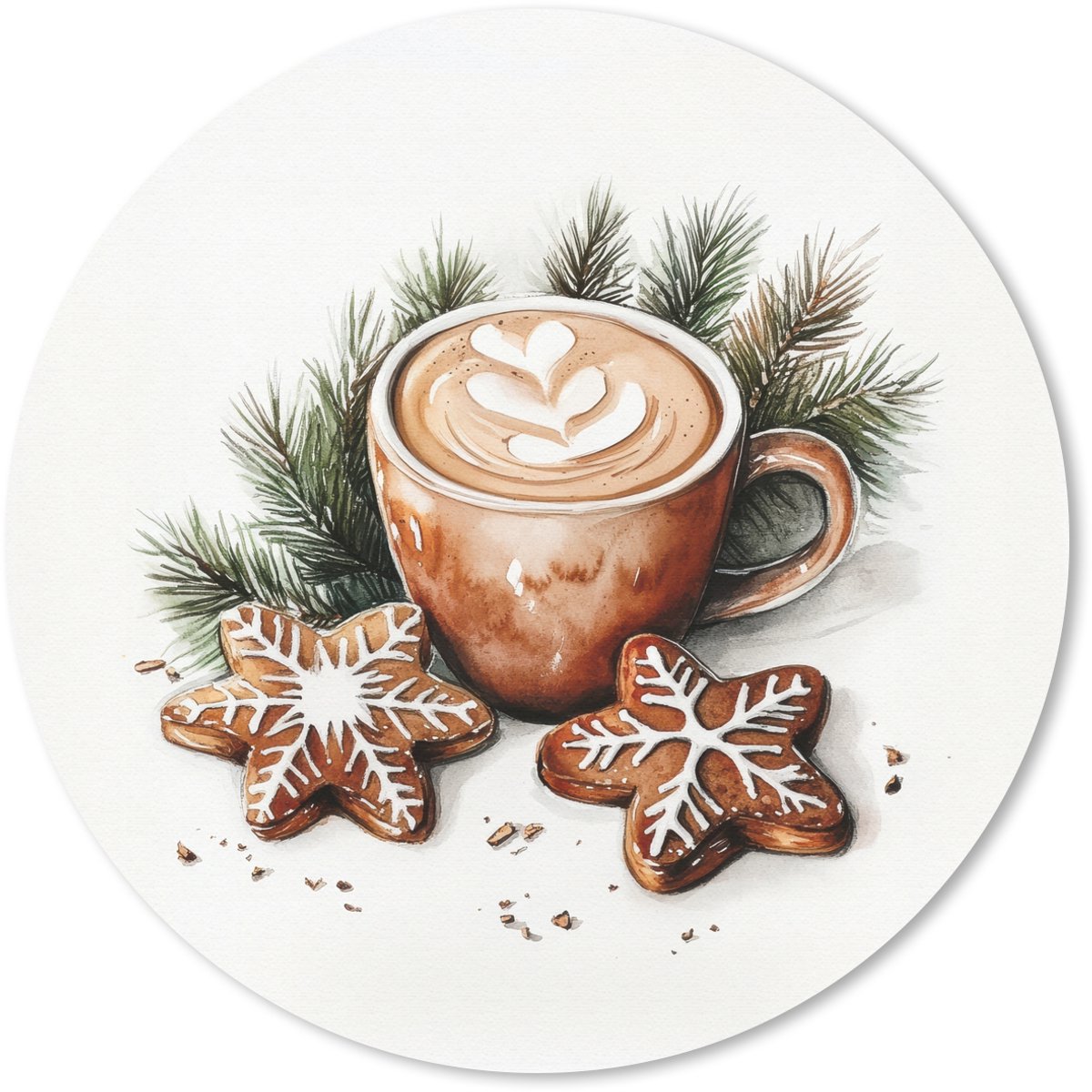 Muismat rond 40x40 cm - Mousepad Koffie - Koek - Winter - Art - Kerst - Ronde muismatten