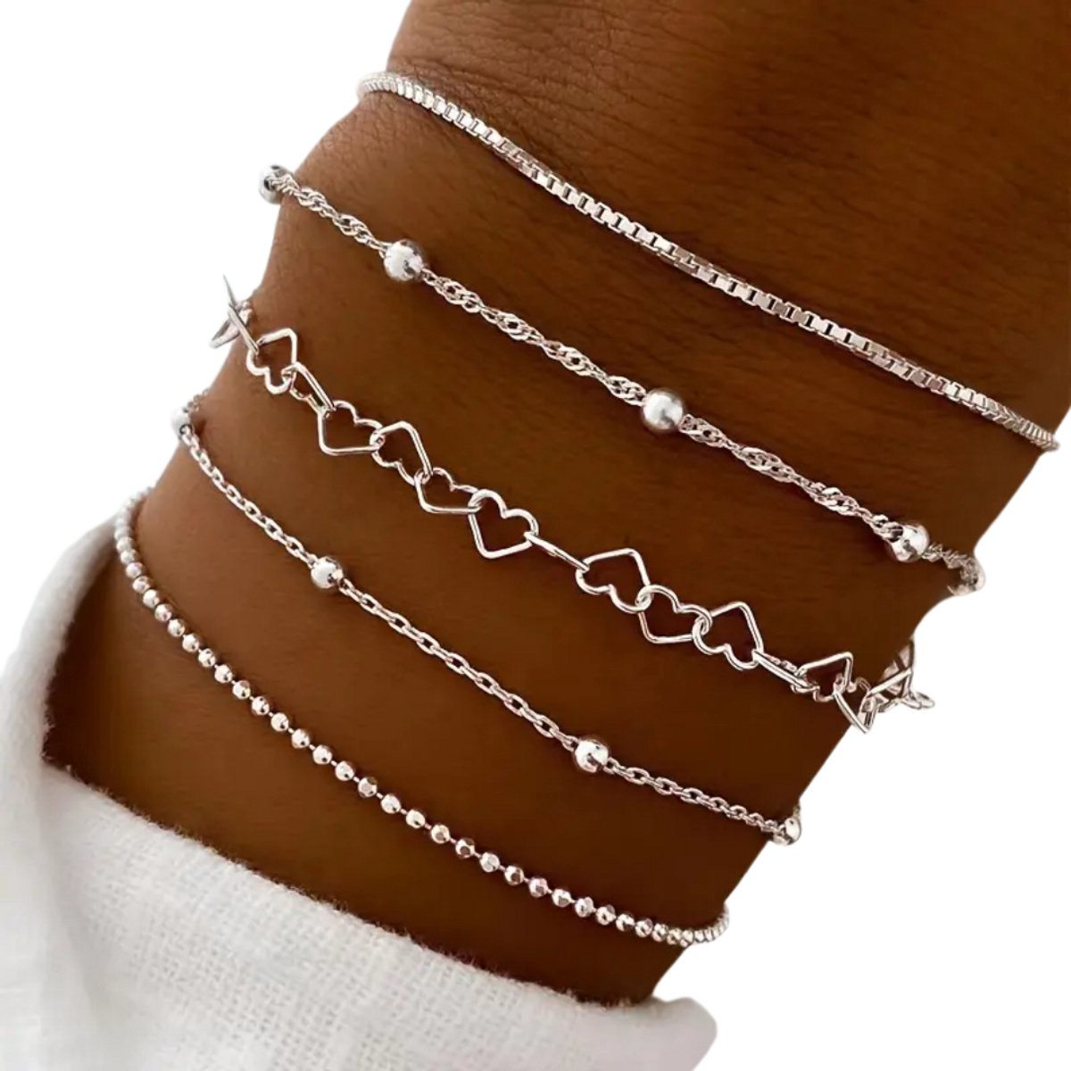 Nivard Armband - Staal - Nep Zilver - Dames - 5 Stuks - Zilver