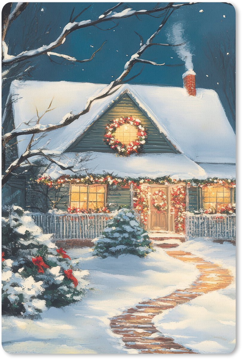 Muismat 18x27 cm - Mousepad Kerst - Kerstboom - Winter - Huis - Sneeuw - Muismatten