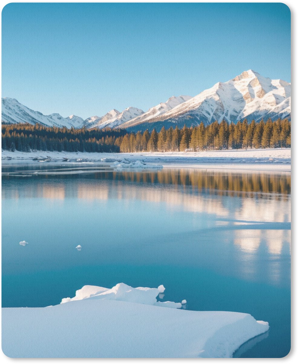 Muismat 19x23 cm - Mousepad Landschap - Winter - Meer - Bergen - Uitzicht - IJs - Muismatten