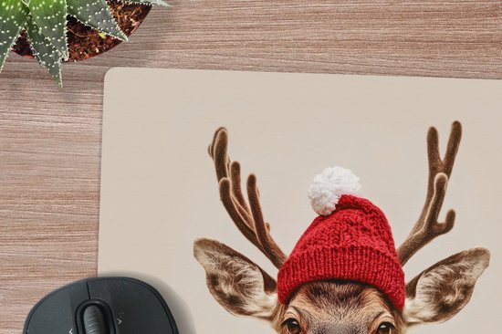 Tapis de souris XXL - Sous-main - Sous-main - Cerf - Noël - Chapeau - Animaux - Hiver - Drôle - 50x50 cm - Tapis de souris XXL
