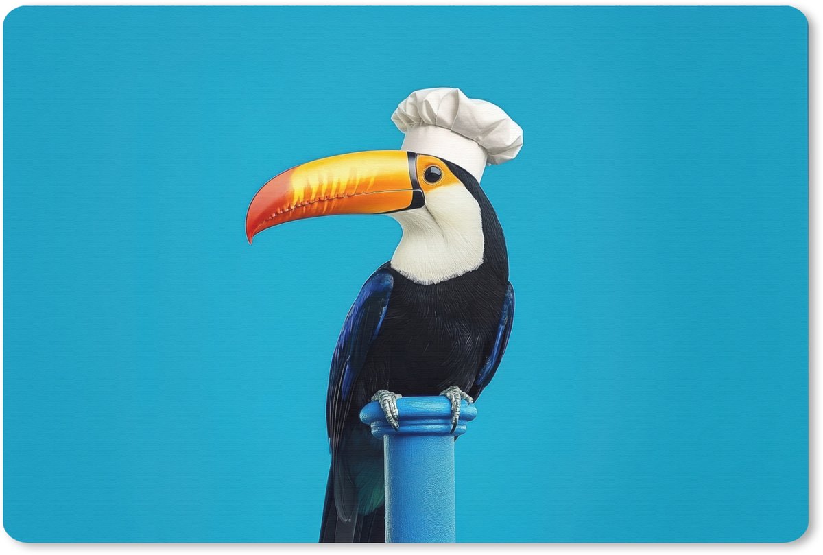 Muismat XXL 120x80 cm - Bureau onderlegger - Bureau mat Tucan - Sokkel - Vogel - Koksmuts - Bureaumat - Gaming mousepad xl - Bureaulegger groot - Computer deskmat