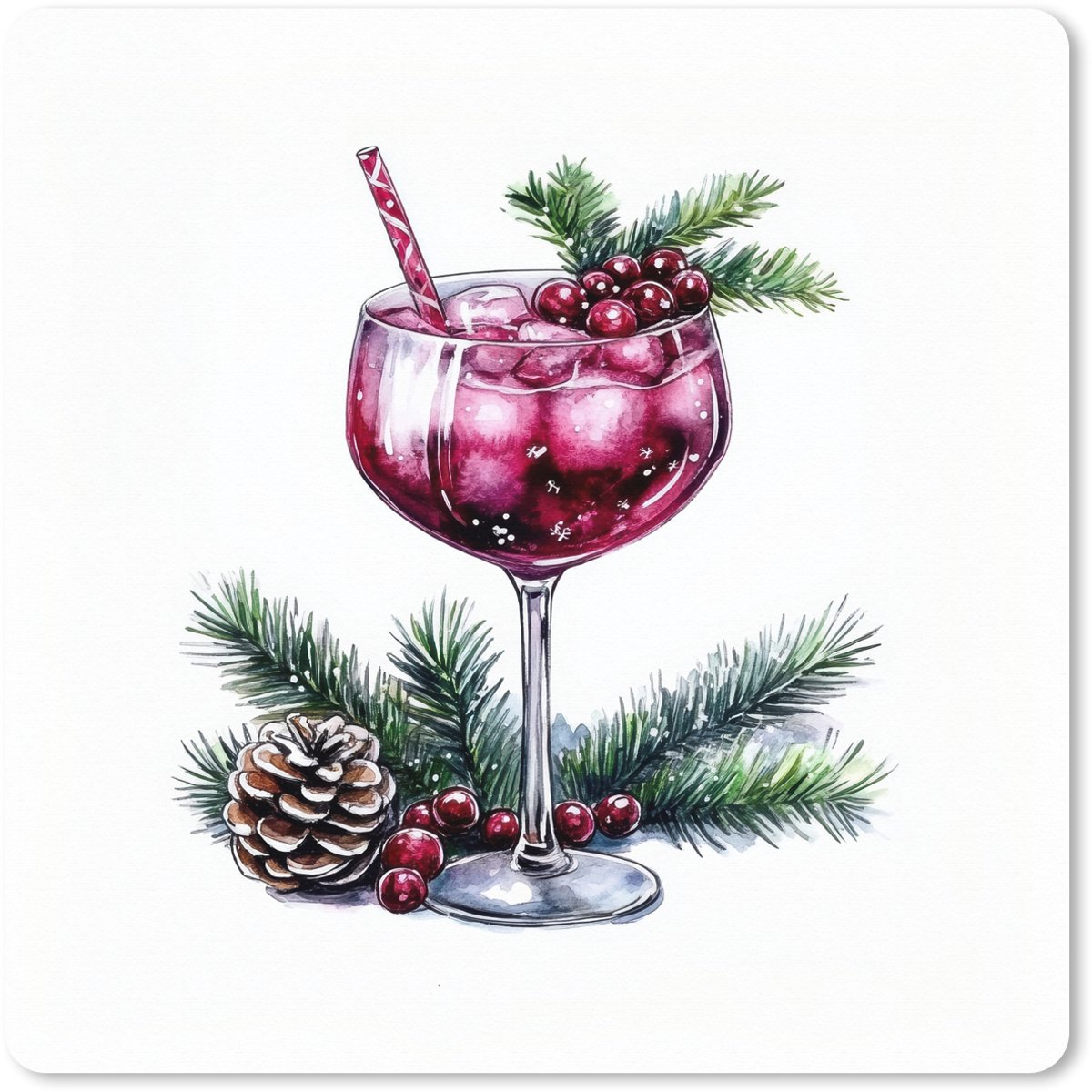 Muismat XXL 60x60 cm - Bureau onderlegger - Bureau mat Winter - Cocktail - Decoratie - Drank - Kerst - Bureaumat - Gaming mousepad xl - Bureaulegger groot - Computer deskmat