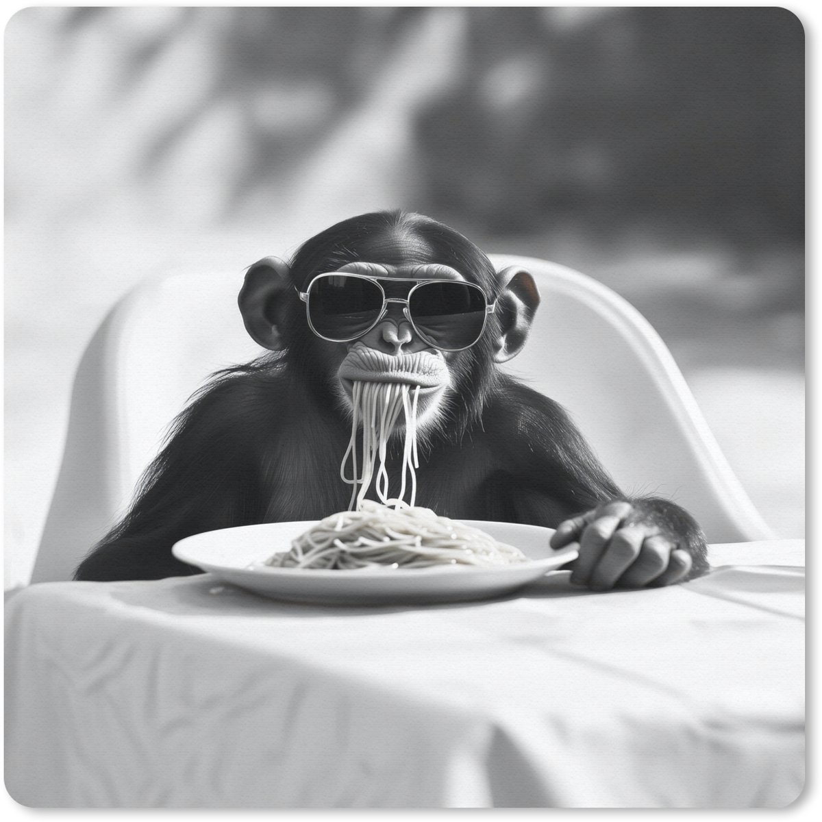 Muismat 30x30 cm - Mousepad Aap - Spaghetti - Zonnebril - Zwart wit - Cool - Dier - Muismatten