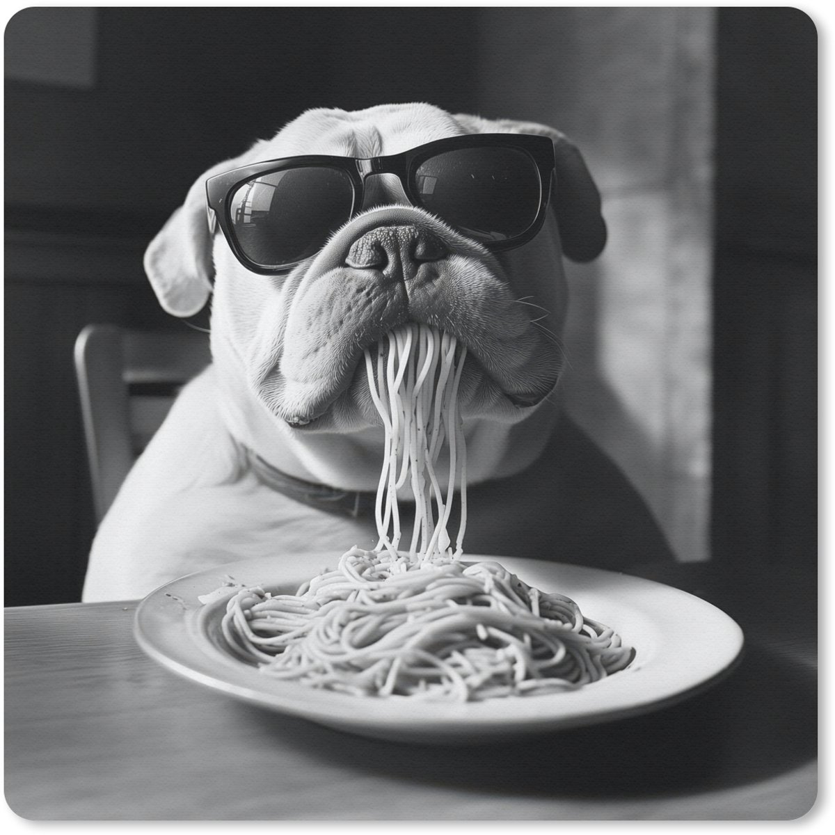 Muismat 30x30 cm - Mousepad Hond - Bulldog - Pasta - Bril - Stoer - Dieren - Muismatten