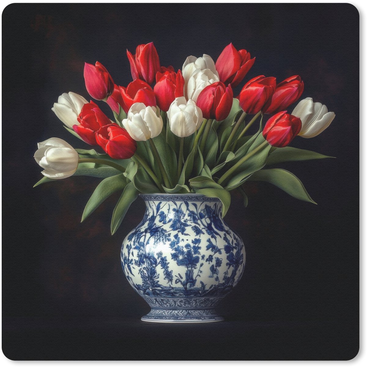 Muismat 30x30 cm - Mousepad Rode - Bloemen - Tulpen - Vaas - Muismatten
