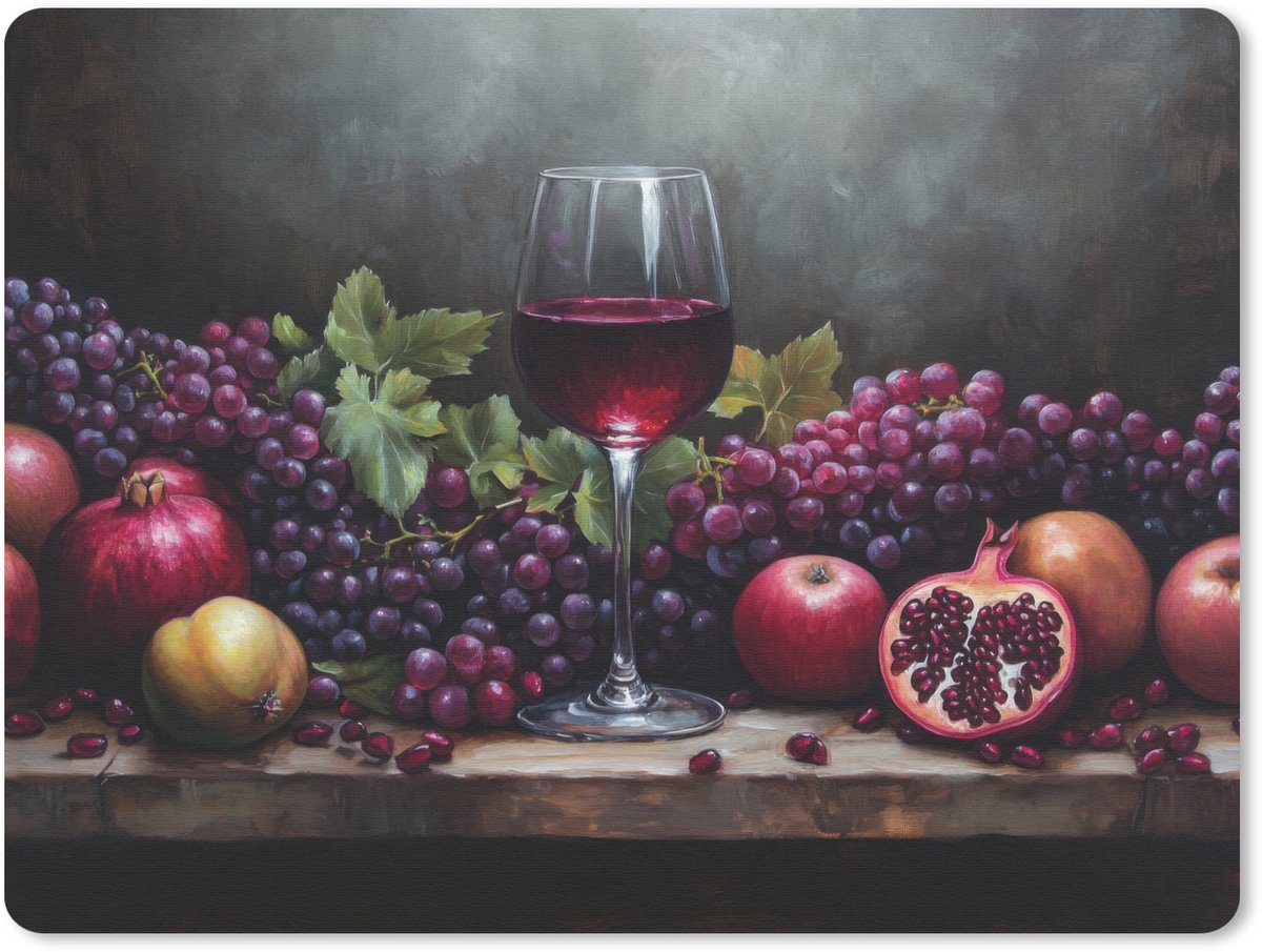 Muismat 23x19 cm - Mousepad Wijn - Fruit - Stilleven - Muismatten