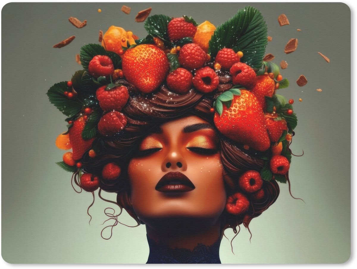 Muismat 23x19 cm - Mousepad Vrouw - Chocolade - Frambozen - Aardbeien - Koekjes - Muismatten