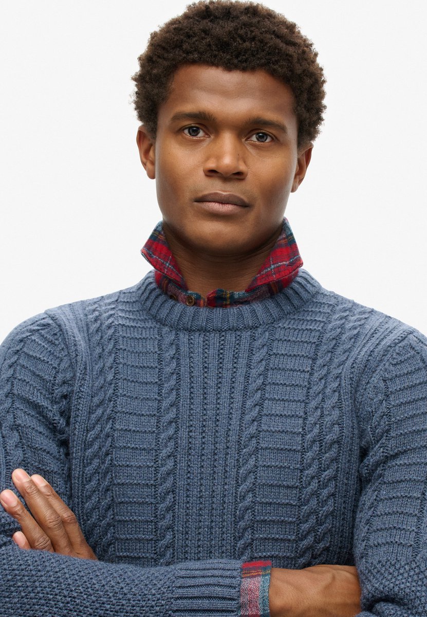 Superdry Jacob kabeltrui Heren Sweaters Blauw
