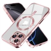 Geschikt voor iPhone 14 Pro Max Hoesje - Roze - Geschikt voor MagSafe - Ondersteunt Draadloos Opladen - Camera Lens Bescherming