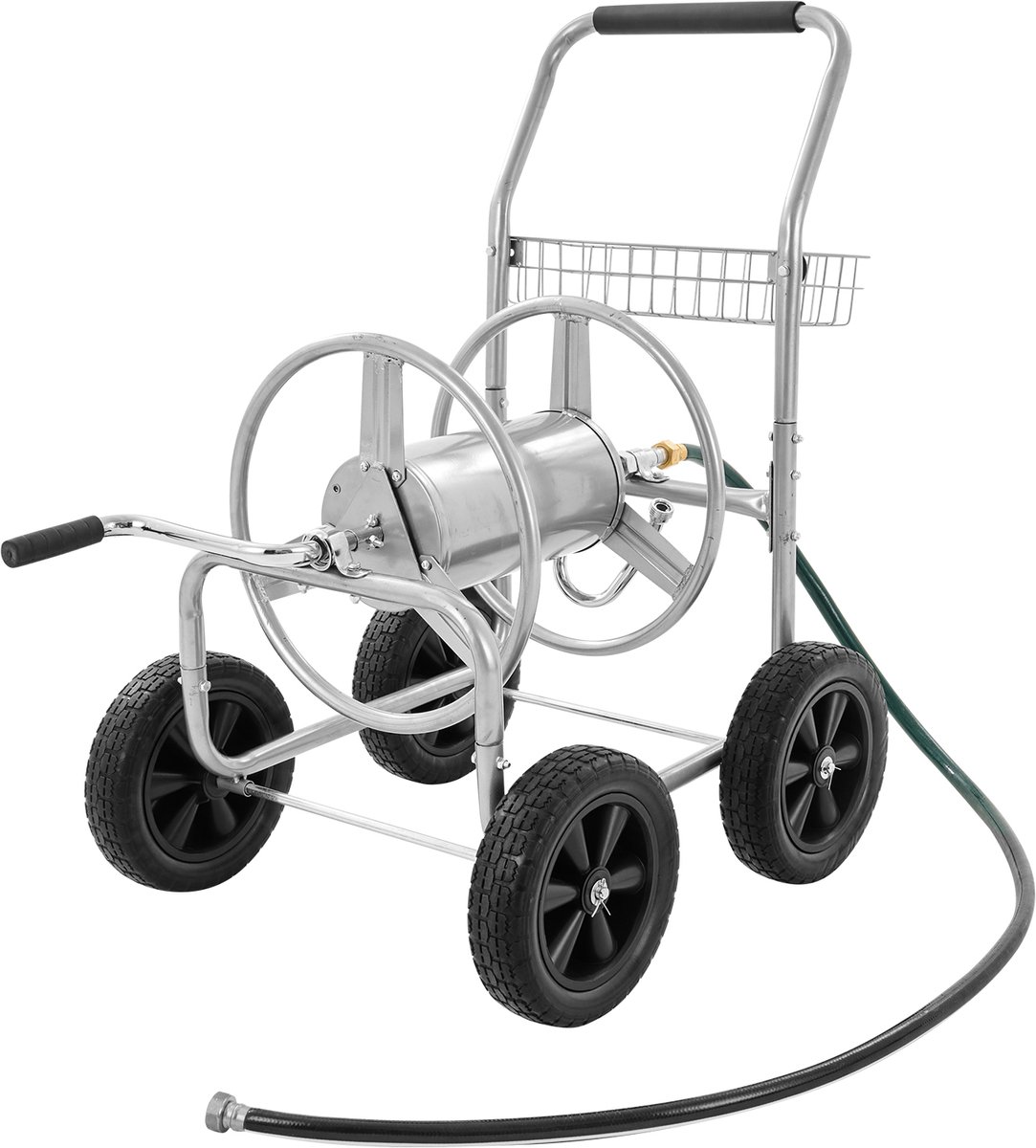 Slanghaspelwagen - Stevige Stalen Constructie - Grote Capaciteit - Een Weerbestendige Coating En Messing Fittingen - Met Antisliphandgreep Waardoor En Vier PU Wielen - Voor Bewateren Van Planten - Geen Slang