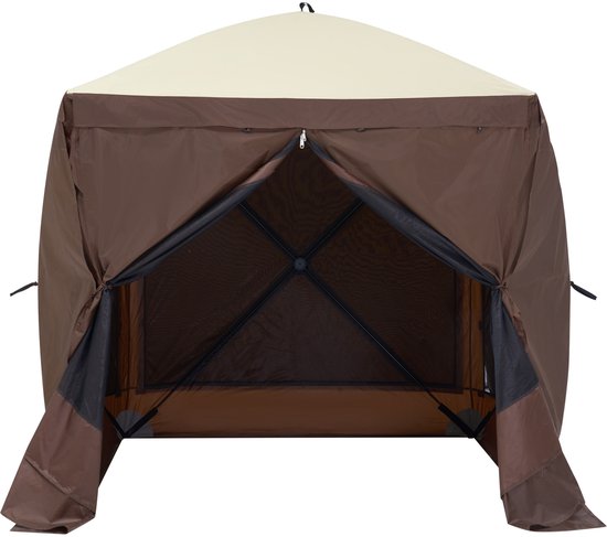 Gazebo-Tent, Luifel Met Vier Zijden, Opvouwbaar Met Verwijderbare Privacywanden En Gaasramen, 182x182 cm Snel Te Monteren Privacytent Met Klamboe, Bruin — afbeelding 2
