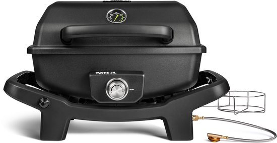 BURNHARD 1-pits gasbarbecue WAYNE JR. 3,6 kW - Draagbare balkonbarbecue - Tafelgasbarbecue klein met gegoten aluminium verbrandingskamer incl. deksel