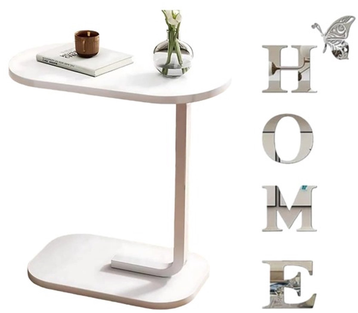 Home & Marker - Houten Bijzettafel & Home Muurdecoratie Letters - Koffietafel - Decoratie Letters - Sidetable Wit - DESKICA + HOMEWALL