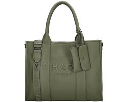 Charm London Bond Handtas - Schoudertas - 42 x 34 x 16 cm - Laptoptas 15,6 inch - Crossbody - Handige Etui - Dames Tas - Natuur groen