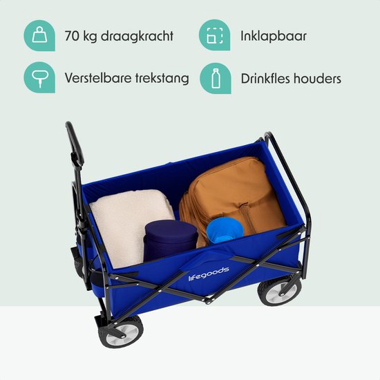 LifeGoods Bolderkar - Opvouwbaar - Draaibare wielen - 94L - 2 Standen - 70KG Draagkracht - Blauw van LifeGoods — afbeelding 3