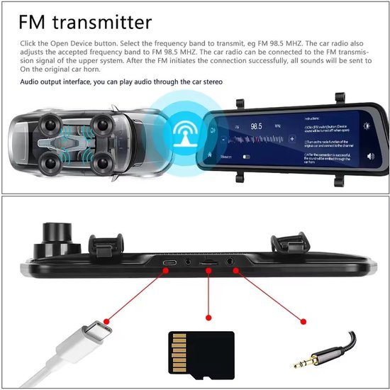 Achteruitkijkspiegel - Ingebouwde Dashcam - Carplay & Android Auto - Voor Elk Voertuig - Inclusief Achteruit Camera - Navigatie van Merkloos — afbeelding 4