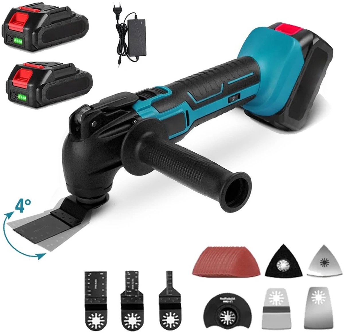 Multitool - Oscillerende Zaagmachine - Elektrische Multitool - Elektrisch Gereedschap - 600W - Met 2 18V Batterijen - 20000 OPM - Zaag, Schuur & Snijmachine - Houtbewerking - Met Oplader & 22 Accessoires - Draadloos - Zwart