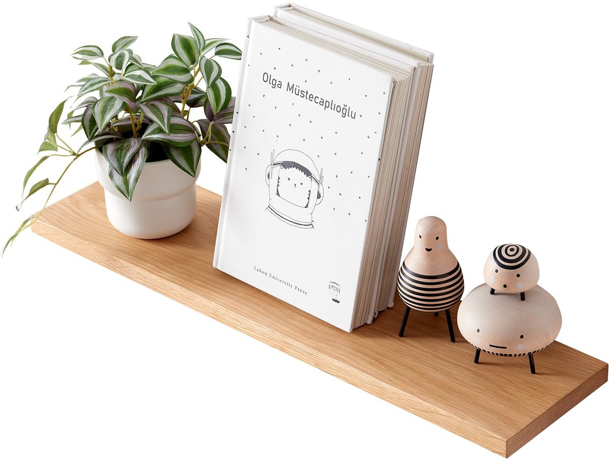 Ibenzoa Elegante Zwevende Wandplank van Massief Eiken voor Meerdere Kamers en Stijlen hout