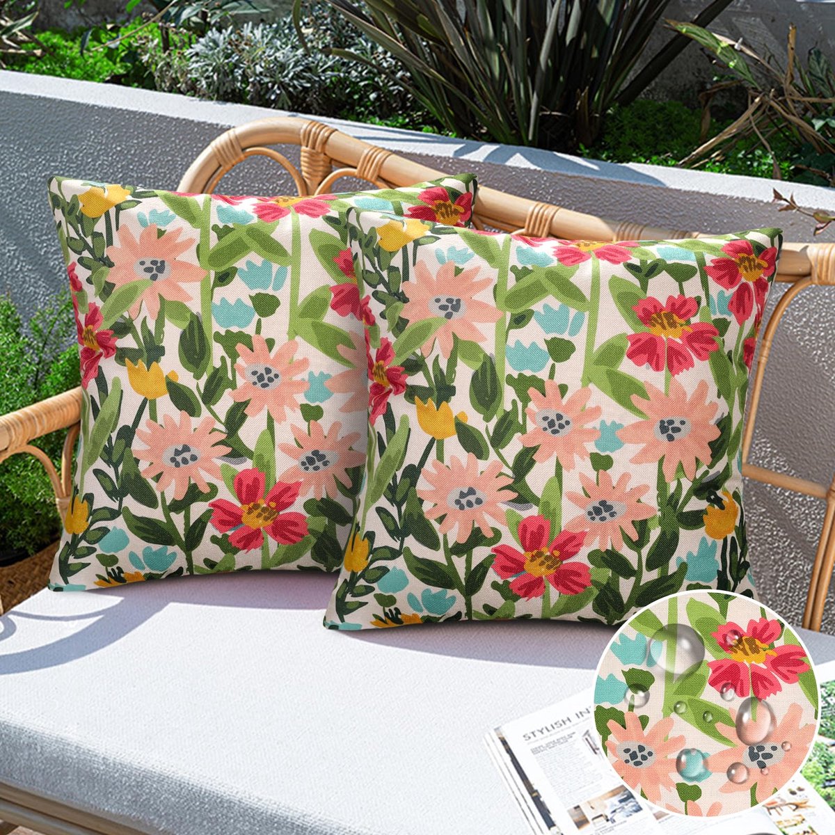 Ibenzoa Kleurrijke Waterdichte Buiten- en Binnenkussenslopen Set van 2 voor Lente en Zomer Decoratie