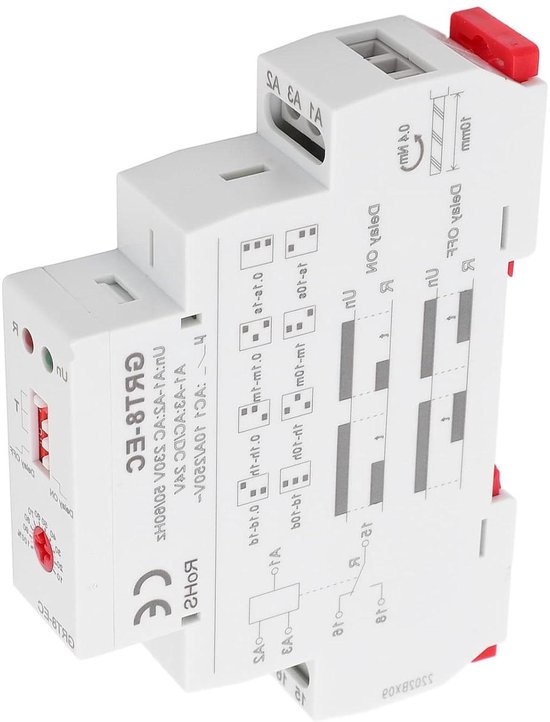 Tijdrelais, tijdrelais DC 24V & AC 24-240V multi-voltage tijdrelais vertragingsschakelaar UIT met 7 functie-opties