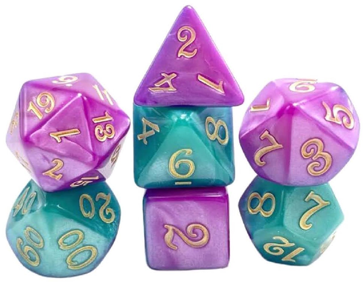 Lapi Toys - Dungeons and dragons - Dnd dice - Dice set - Incl. dice bag - Resin - Paars