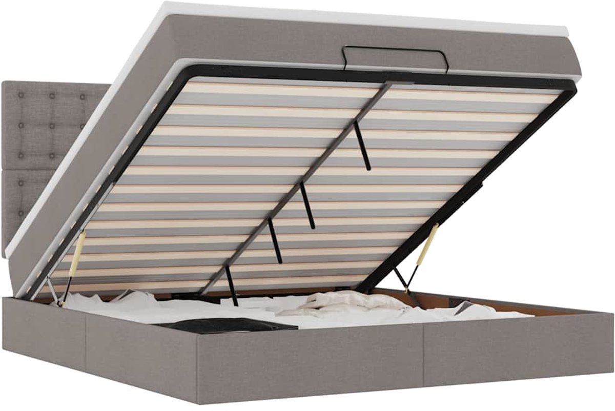 vidaXL - Ottoman - bed - met - matras - en - LED's - 180x200cm - stof - taupe