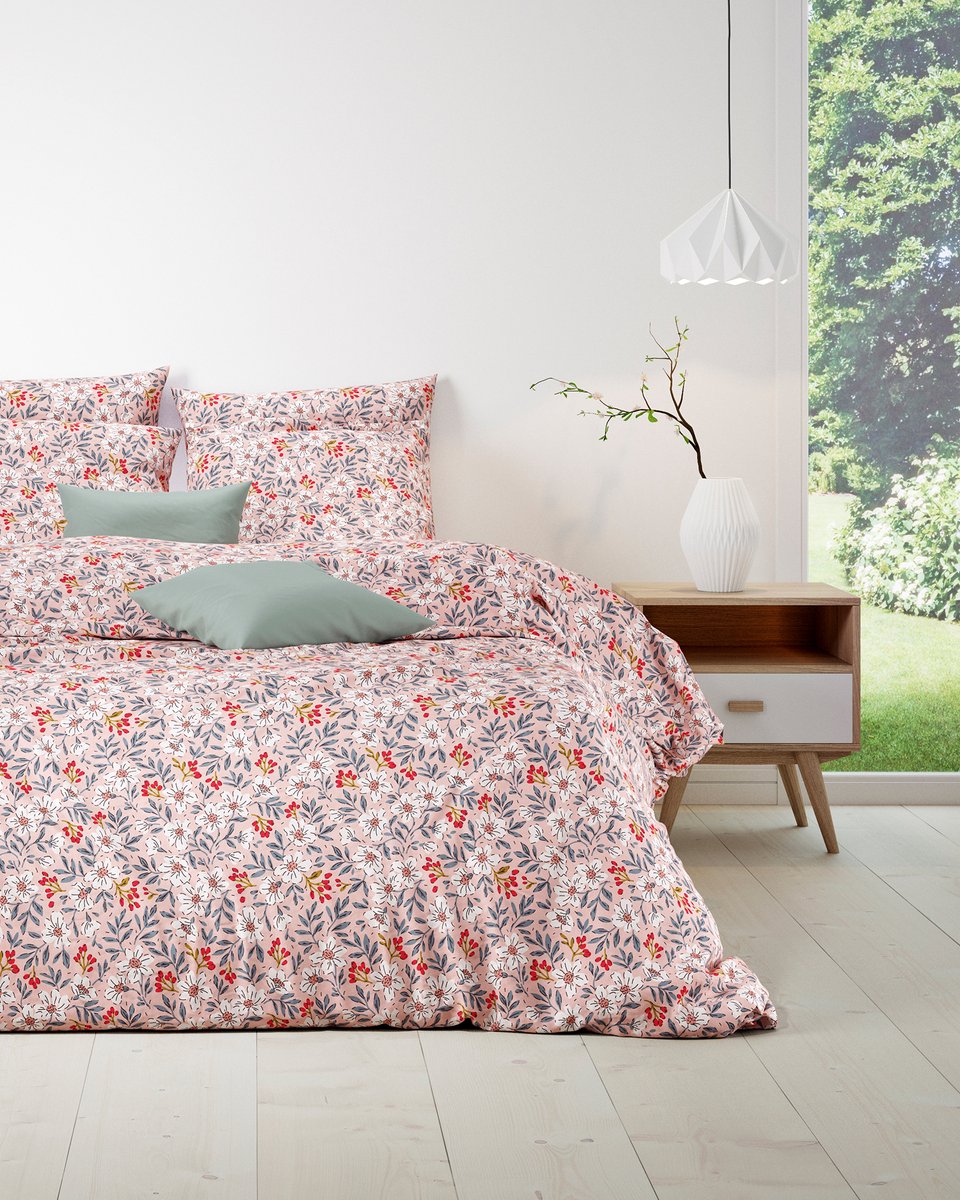 Mistral Home - DEKBEDOVERTREK - katoen renforcé - 260 x 240 cm + 2x 65 x 65 cm - extra breed - botanisch - roze